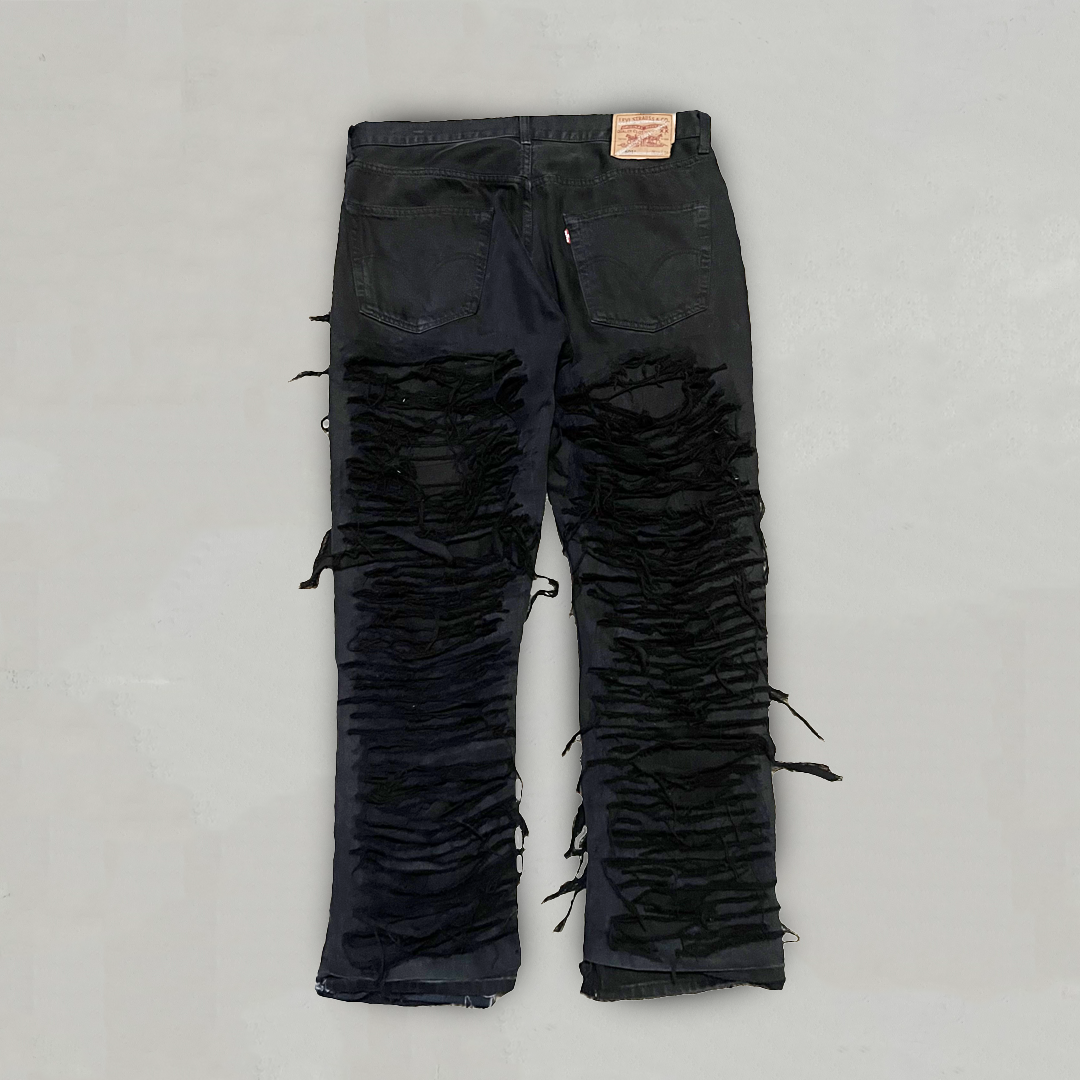 Black "Shredded" Distressed Jeans