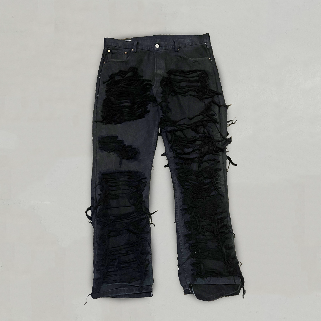 Black "Shredded" Distressed Jeans